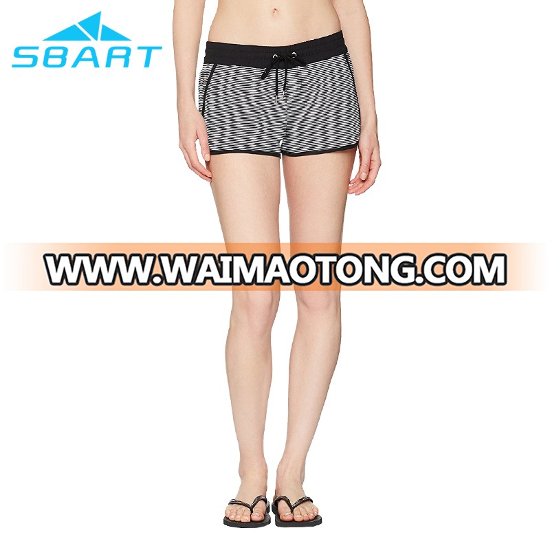 SBART New Arrival High Quality Womens Board Shorts Black and White Stripes 100% Polyester Swim Shorts