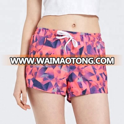 new arrival high quality 4 way stretch womens sexy board shorts sublimation swim shorts with drawstring custom beachwear girls